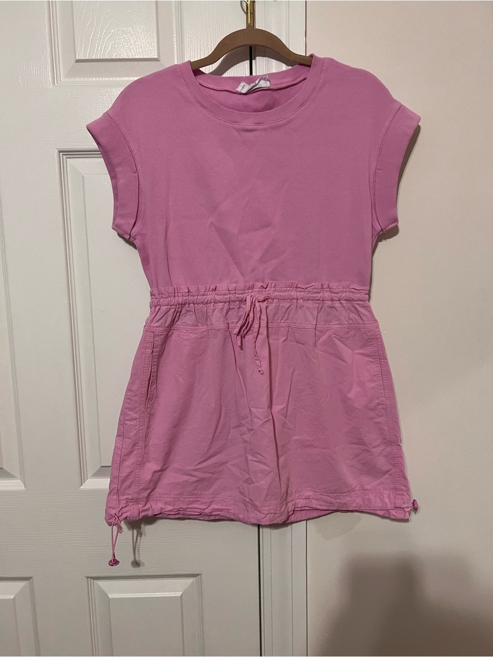 Double Zero Pink Short Sleeve Drawstring Waist Dress